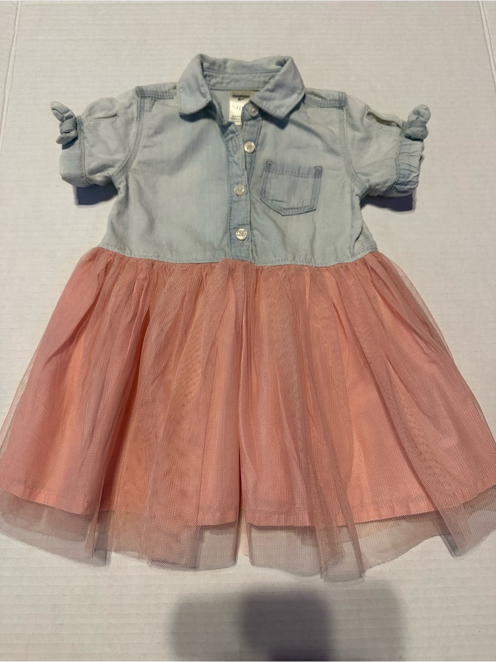 Oshkosh B’gosh Light Blue Denim Shirt Dress Top with Pink Tulle Skirt
